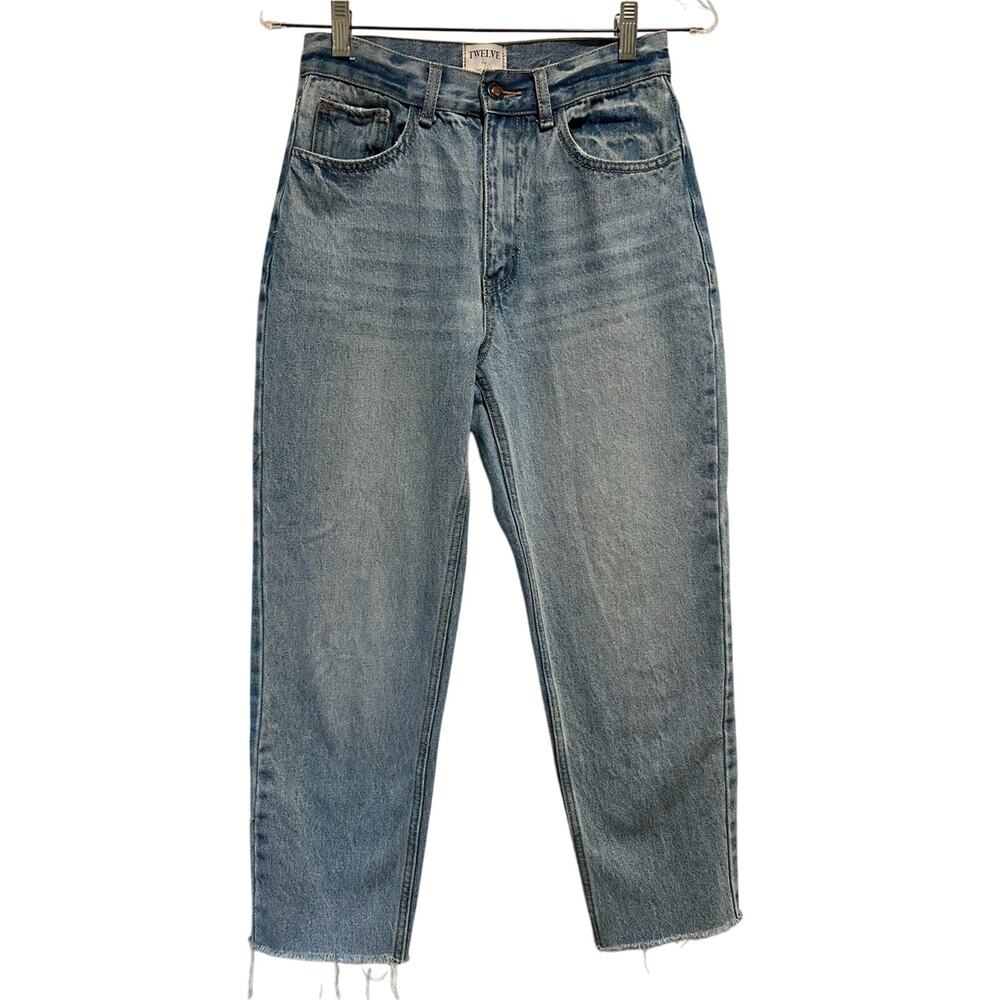 Twelve by Anthropologie High Rise Raw Hem Straight Leg Jeans Size 27